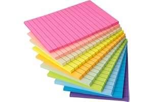 Agoer 500 Foglietti Adesivi In 10 Colorati – 100 x 150 mm Sticky Notes Adesivi - 50 Fogli/Blocchetto, Foglietti Adesivi a Righe per Ufficio Casa, Colore Neon
