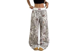 GORGLITTER Damskie spodnie kamuflażowe Y2K Baggy, szerokie nogawki, spodnie rekreacyjne z kieszeniami, długie spodnie do biegania, hip hop, spodnie sportowe, elastyczna talia, spodnie cargo