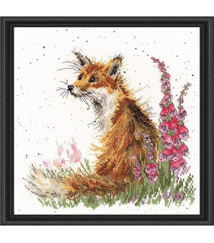 Kit Point De Croix Bothy Threads XHD33 – Champ De Coquelicots Avec Renard Par Hannah Dale (26x26 Cm)