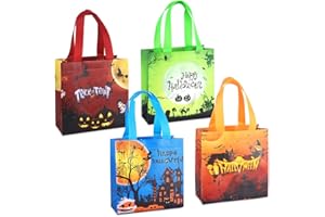 AVISKI 4 bolsas de Halloween para truco o trato, bolsas Halloween con asas, bolsas de regalo, bolsas multifuncionales no tejidas para envolver regalos, suministros fiesta Halloween, 20 x 20 x 8 cm