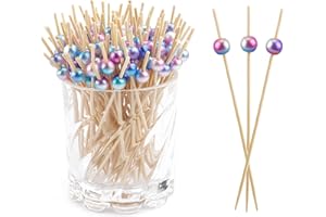 NIEITRK Pique Aperitif,Pic Brochette Bois,100 Pique Brochette Bois,Brochette En Bois,Piques Apéritif Réutilisable,Brochette Bonbon,Decoration Cocktail,Fruits Enfants Pics,Bâtons De Bambou Perlés Colorés