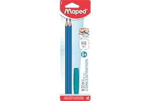 ‎MAPED Maped - KIDY LEARN CONCENTRATION Bleistift-Set - Kau-Aufsatz aus Silikon 100% lebensmittelecht - entspannend, entstressend - ergonomische Dreiecksform - HB2 Mine - strukturierter, geriffelter Körper