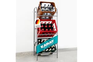 ‎KARAT KARAT Kisten Aufbewahrung für 3 Kästen Getränkekistenregal, Flaschenregal, Getränkekistenhalter mit Wandbefestigung für Keller, Speisekammer, Garage aus Metall in grau 49,5x32,5x115,5 cm (Rocket)