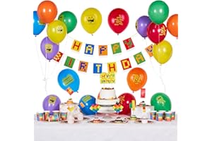 Easy Joy Geburtstagsdeko Thema Bausteine Party Deko, Kindergeburtstag Deko Latexballons, Papierplatte, Papierbecher, HAPPY BIRTHDAY banner für Kinder Jungen Mädchen