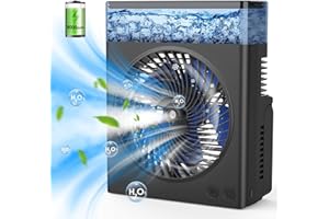 DANCIAL Tragbarer Nebel-Ventilator, 8000mAh wiederaufladbarer, batteriebetriebener Ventilator mit 600mL Wassertank, kühlender USB-Schreibtischventilator für Zuhause, Camping, draußen, Büro