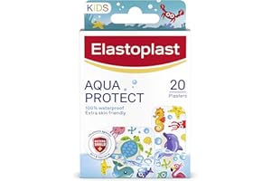 Elastoplast Aqua Protect Kids Plasters (20 Strips), 100% Waterproof and Flexible Plasters with Colourful Marine Designs for Minor Wounds, for Children