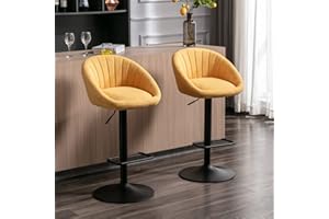 WAHSON OFFICE CHAIRS Wahson Set di 2 Sgabelli da Bar in Tessuto Sgabelli Alti Cucina con Schienale, Sedie da Bar Regolabile e Girevole (Giallo)