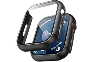 TAURI 2 Pièces PC Coque Compatible avec Apple Watch Series 9/8/7 45mm, Protection écran Dur Ultra Mince [Sensible au Toucher] en Verre trempé iWatch Serie 9/8/7 45mm-Noir