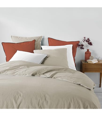Parure De Lit 240x260 Cm CÔTE DECO - Housse De Couette + 2 Taies D'oreiller 63x63 Cm, 100% Coton Lavé, Motif Géométrique - 5