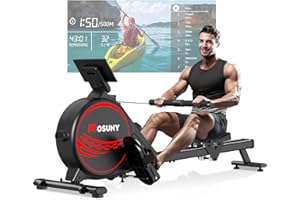 MOSUNY Máquina de Remo para Casa, 16 Niveles de Resistencia Magnética, Maquina Remo con Rieles Dobles y App, Ultra Silencioso, Pantalla LCD, Soporte hasta 160 kg para Fitness en Casa