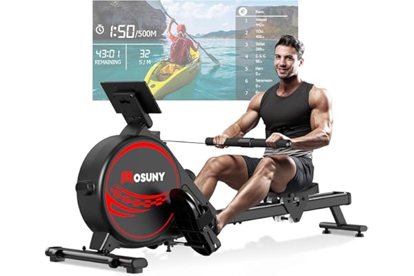 Rameur Musculation D'appartement, MOSUNY 16/32 Niveaux de Résistance Rameur Magnétique, Glissières Doubles améliorées, Ultra Silencieux, App-Compatible, Capacité de Poids jusqu'à 160/180 kg
