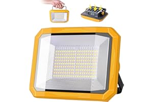 JUEHOLLA Foco LED Recargable 60W, Luz de Trabajo Portátil 10000LM Super Brillante 7800mAh con Panel Solar, 4 Modos de Luz, Lámpara de Camping Portátil para Cortes de Energía, Camping, Amarillo y Gris