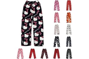 GÉNÉRIQUE 𝑯ello 𝙆itty Pyjama Pantalon Femmes Noël Flanelle Pyjamas Filles Polaire Chaud Dessin Animé en Laine Kawaii à La Mode Pyjamas Flannel Pantalons Femme Hiver Imprimé Maison Décontracté Pyjama Pantalon