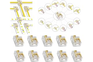 YUTOKEER Lot de 10 connecteurs LED sans soudure à 2 broches, 8 mm, COB/SMD, 12 types de connexions, forme L et T, connecteurs de câble et bande, transparent, lot de 10