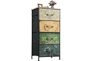 WLIVE Chest of Drawers with 4 Drawers, Fabric Drawers Storage Unit with Wood Top Steel Frame, Storage Organizer Unit for Bedroom, Living Room, Kids Room, Retro Prints