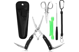 MOSTFUN Zestaw 6 wielofunkcyjnych szczypiec wędkarskich z wypinaczem haczyków, składanymi nożyczkami, pochwą, smyczą, organizatorem linki nawijającej, akcesoria wędkarskie do usuwania haczyków i