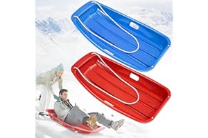 Popolic rineo De Nieve De 2 Piezas Trineo De Nieve Resistente Tabla De Esquí De Capacidad De Carga De 400 Libras Tobogán Duradero con Cuerda De Tracción Esquís para Adultos y Niños bicicleta Neumático