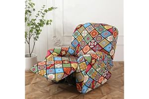 ABZDUNG Recliner Chair Covers with Pockets for Electric Chair, 4 Pieces Floral Stretch Recliner Sofa Slipcovers Non Slip Reclining Sofa Cover Furniture Protector(B6)