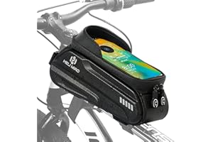 HELI MIAO Bike Handlebar Bag with Mobile Phone Holder, Bicycle Frame Top Tube Pouch, Waterproof Cycle Cell Phone Mount with Touch Screen Window