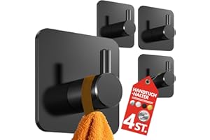 4smile Handtuchhalter ohne Bohren - 4er Set Handtuchhaken schwarz ohne Bohren, Edelstahl Haken, Klebehaken wasserfest - Haken selbstklebend, Bad Handtuchhaken, funktionale Badezimmer Handtuchhalter