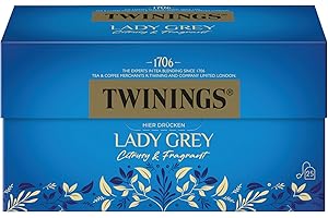 Twinings Lady Grey Czarna herbata w torebkach, mieszanka chińskich rodzajów czarnej herbaty ze skórką pomarańczy i cytryny, uzupełniona aromatem bergamotki, 25 torebek herbaty, 50 g
