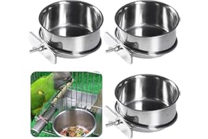 BYZESTY Miska dla ptaków ze stali nierdzewnej, 3 sztuki do zawieszenia, miska na karmę dla papug, miseczki na karmę dla ptaków, kubki z uchwytem, ze stali nierdzewnej, dla ptaków, papugi