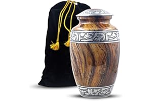 HIND HANDICRAFTS Silver Wood Print Engraved Cremation Urns for Human Ashes - Decorative Funeral Urn for Adult Men & Women | Large Memorial Funeral Burial Urns – Velvet Bag Included (200 Cubic Inches)