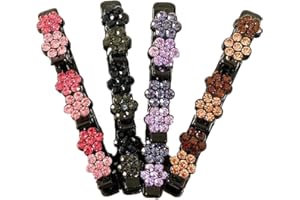 COTTNY Crystal Braided Hair Clips, Sparkling Crystal Stone Braided Hair Clips, Flower Rhinestone Hair Clips, Floral Hairpin Duckbill Clip, Three Flower Side Hair Clip for Hair Styling Hair Styling (4 PCS)