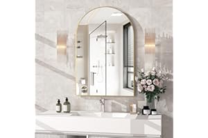 NEUWEABYArched Wall Mirror for Bathroom, 60x90 cm Arched Mirror Wall Mounted Mirror with Metal Frame, Gold Vanity Mirror Decor for Mantle, Bedroom, Entryway, Living Room