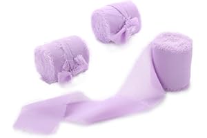 FREEASY Chiffon Ribbon 3 Rolls 1.5 inch X 5 Yard Light Purple Handmade Fringe Silk Ribbon Set for Gift Wrapping, Wedding Invitations, Bridal Flower Bouquets, Baby Shower, DIY Crafts