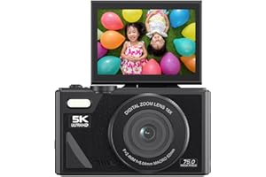 SXHLSELLER Fotocamera Digitale HD e 75 MP 5K 18x Zoom Digitale - Camera da Vlogging WiFi per Fotografia e Video, Autofocus, Schermo da 3 Pollici, 128 GB (non incluso), 1150MAH (BLACK)