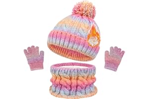 YAQUEKOU Kinder Wintermütze Schal Handschuhe Set Warme Strickmütze mit Fleece Gefüttert für Mädchen Jungen 5-14 Jahre, Winter Beanie Hut Handschuhe Set Bekleidung