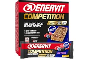 Enervit Competition Bar Red Fruits, Barrette Energetiche, Formula Tecnica, Adatte Durante Attività ad Alta Intensità, 22g di Carboidrati, Gusto Frutti Rossi, VeganOK, Senza Glutine, 12 Barrette da 30g