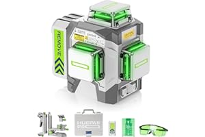 Huepar Pro Nivel Láser Cruzado de Línea 360° autonivelante, láser profesional verde de alta precisión en 3D con batería recargable de Li-Ion de 8000mAh Soporte Microajustable Multifunción ZK03CG