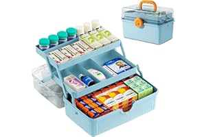 QIGEEKU Medikamenten Aufbewahrung, Tragbare Medizinbox, Hausapotheke Box, 3 Ebene Apothekenbox, Große Kapazität Arzneischrank Medizinkoffer, Aufbewahrungskoffer für zu Hause, im Freien (Himmelblau)