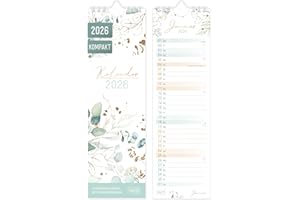 ‎HÄFFT Häfft® Compact Striped Calendar 2026 Narrow (9 x 30 cm) Monthly Wall Calendar for Kitchen, Hallway & Co - Clear Dates & Birthdays "Gold Leaf" - Sustainable & Climate Friendly