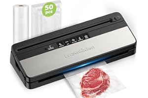 Bonsenkitchen Machine Sous Vide Alimentaire, Machine Sous Vide Multifonction avec 50 sacs sous vide et 1 rouleau sous vide, Coupe-aliments intégré, Travail continu à grande vitesse, VS3016