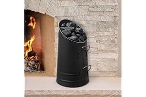 HomeZone Large Metal Coal Hod Heavy Duty Buckets With Handles For Storing Coals Logs Kindling Vintage Style Fireside Accessories Black Powder Coated Coal Scuttle Heavy Duty Large Black Bucket