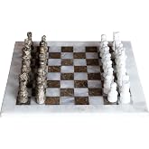 El Yapımı Fosilli Doğal Taş Satran&ccedil; Takımı &ndash; Premium Kalite (38x38 cm.)