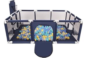 Selonis Recinto Per Bambini Con 100 Palline 6 Cm, Playground Box, Blu Scuro:Turchese/Blu/Giallo/Trasparente