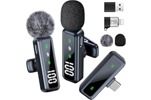 DRALUD 2 Pack Microphone for iPhone with Noise Cancellation, Wireless Microphones for Android/Computer/Laptop, Lavalier Microphone Plug-Play for Video Recording, Interview,YouTube, Facebook,TikTok