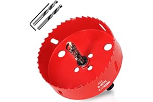 KACNON Seghe a Tazza Bi-Metallica 105 mm, M42 HSS Sega A Tazza Trapano, con Adattatore Esagonale e Punta di Centraggio, per Forare Plastica, PVC, Legno, Fibra di Legno, Metallo Dolce, Rosso