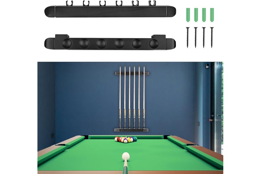 Adhafera Pool Cue Holder, 6 Pieces Wall-Mounted Pool Cue Rack, Suitable for Billiard Clubs, bars, Snooker Games