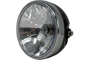 Alchemy Parts Motorcycle Headlight Headlamp 6.5 inch 165mm Diameter | Universal Fit for Retro Cafe Racer, Custom Street Bike, Project Roadster | Homologated E-marked (Gloss Black with Chrome Bezel)