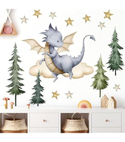 WandSticker4U® - Wall tattoo DRACHENFREUNDE I green dragon animals fly