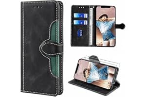 FMPCUON Funda para Xiaomi Mi Mix 2,Funda Libro Xiaomi Mi Mix 2,Premium Flip Billetera Carcasa de Cuero Phone Protectora Case Cover Caso + Vidrio Templado *2,Negro