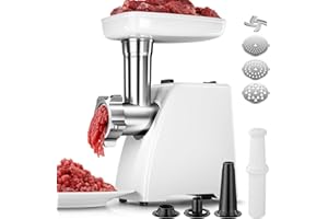‎AMZCHEF AMZCHEF Fleischwolf Elektrisch für Zuhause - mit 3 Platten, Wurstfüller & Kubbe-Kit | Ideal für Hackfleisch, Würste & Haushaltsküche