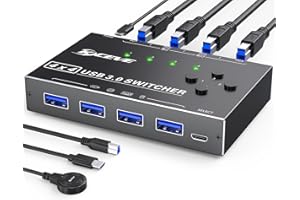 MLEEDA USB 3.0 Switch for 4 Computers - 4 Port Selector to Share 4 USB Devices, Keyboard Mouse Switcher With Wired Remote and 4 USB Cables