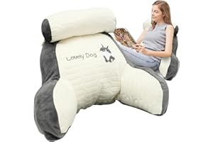 MTFUN Reading Pillow for Bed 70 x 50cm/27.55 x19.68 in Reading Cushion for Bed Back Support with Support Arm Detachable Backrest Pillow Washable Support Rest Pillow for Reading Relaxing Watching TV (huskyC)