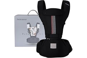 BEBEAR Bebamour Baby Carrier Newborn to Toddler Baby Carrier Hipseat 0-36Months with Head Hood, 3 PCS Teething Pads, Waist Extender, Black Pro